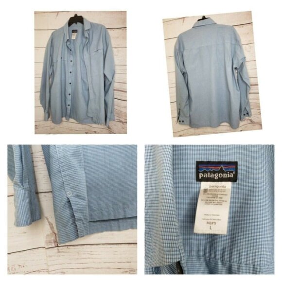 Patagonia Men’s Large Blue Organic Cotton Button-Up Long Sleeve Shirt Jacket - Picture 3 of 11